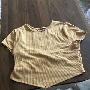 Rue21 Cream Ribbed Crop T-Shirt